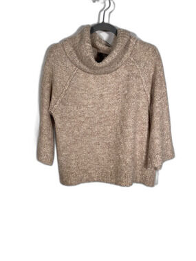 LILLA P WOMENS WOOL BLEND COWL NECK SWEATER BEIGE TAN SMALL